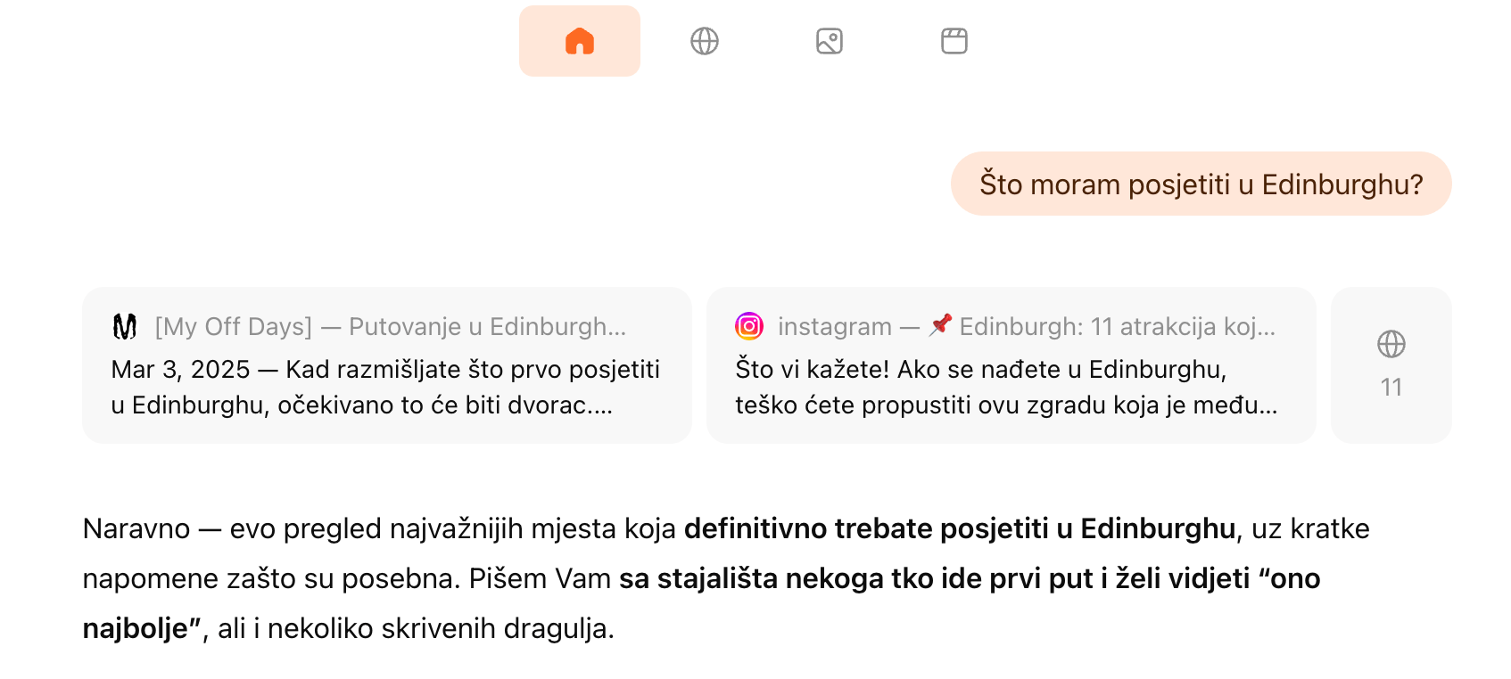 ChatGPT Atlas internet preglednik, primjer komuniciranja s AI agentom.