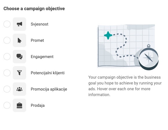 Definiranje cilja kampanje kod Facebook oglašavanja