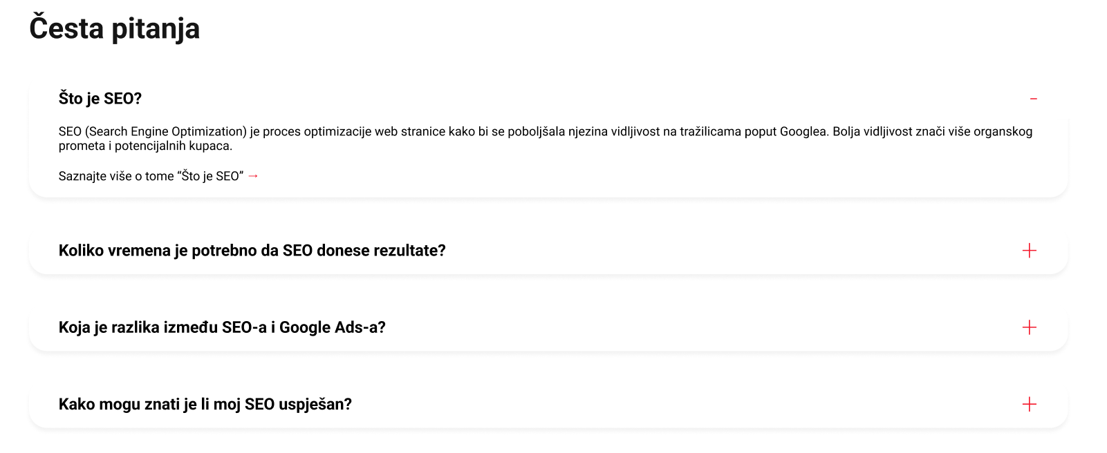 FAQ sekcija strukturirani sadržaj.